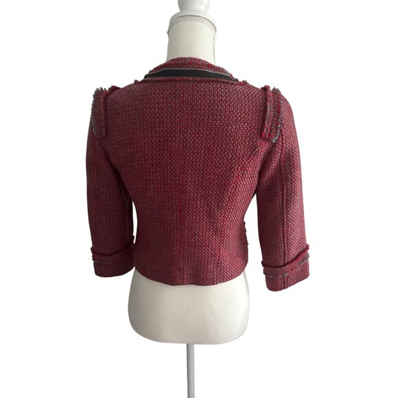 HINGE Red Gray Wool Blend Blazer Jacket Size XS (0/2) - Picture 8 of 9